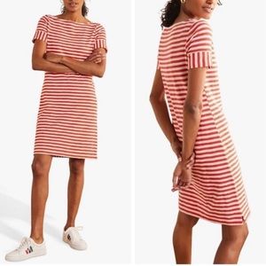 Boden Darcey T-Shirt Dress Cherry Red/Ivory Size 12L Stripe Short Sleeve Holiday